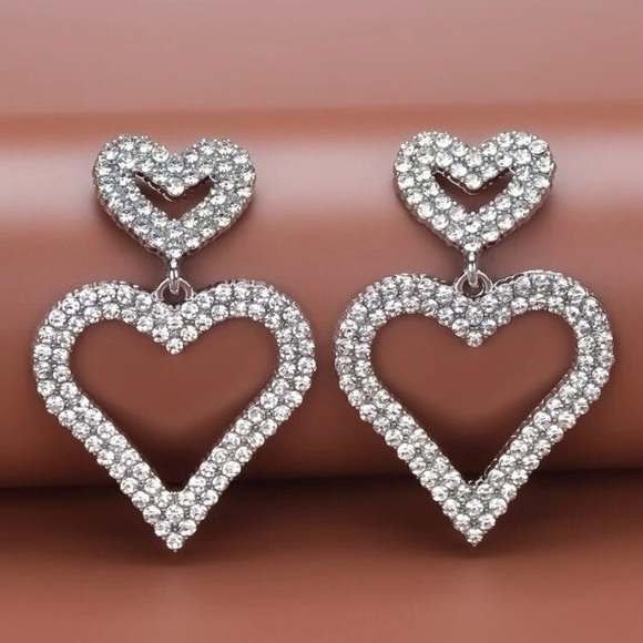 Trendy boutique Jewelry - 💕 Double Heart Rhinestone Large Earrings NWT